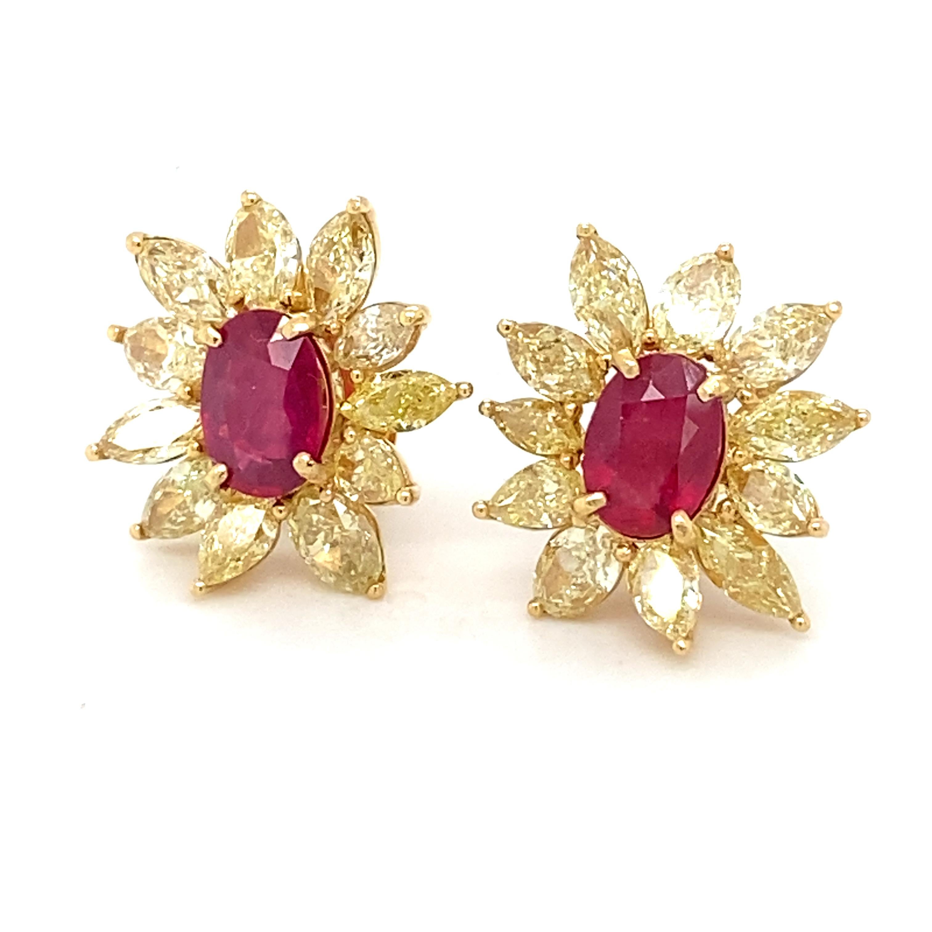 4.17 Carat Ruby 6.76 Carat Yellow Diamond Earrings For Sale 3