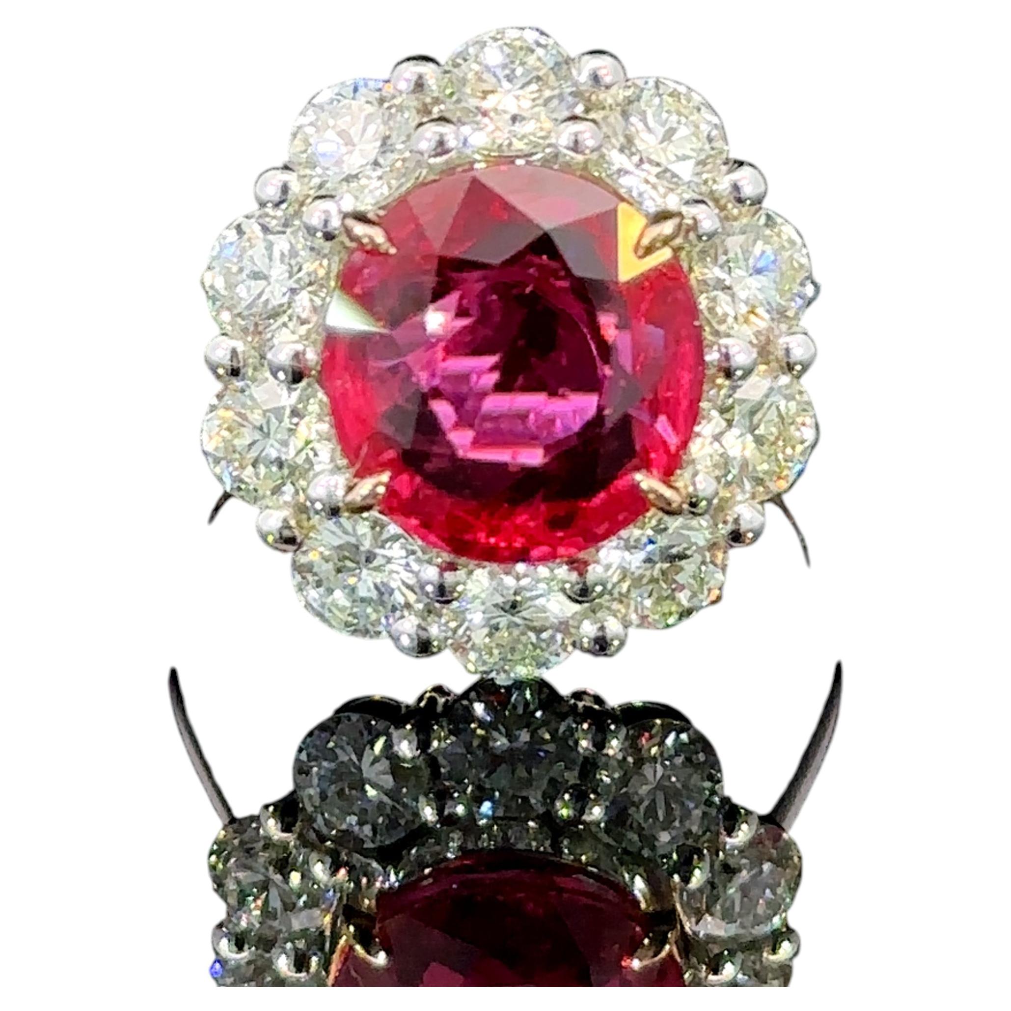 4.17 Carat Ruby and Diamond 18 Karat Gold Cluster Ring by Meghna Jewels