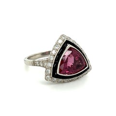 4.17 Carat Trillion Red Spinel Diamond Onyx Vintage Platinum Ring Estate
