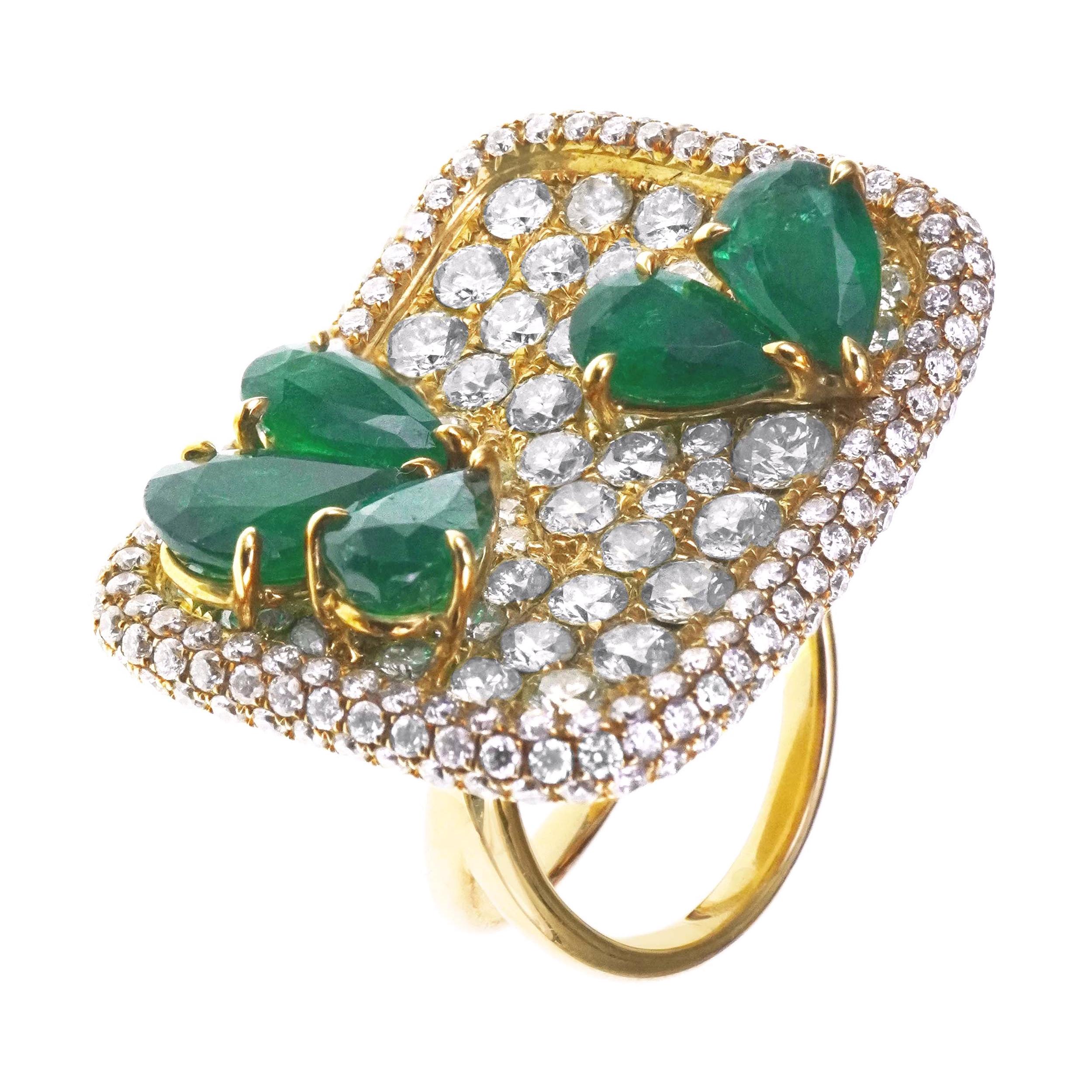 4,17 Karat lebhaft grüner Smaragd 4,33 Karat ausgefallener farbiger Diamantring „Garden“ im Angebot