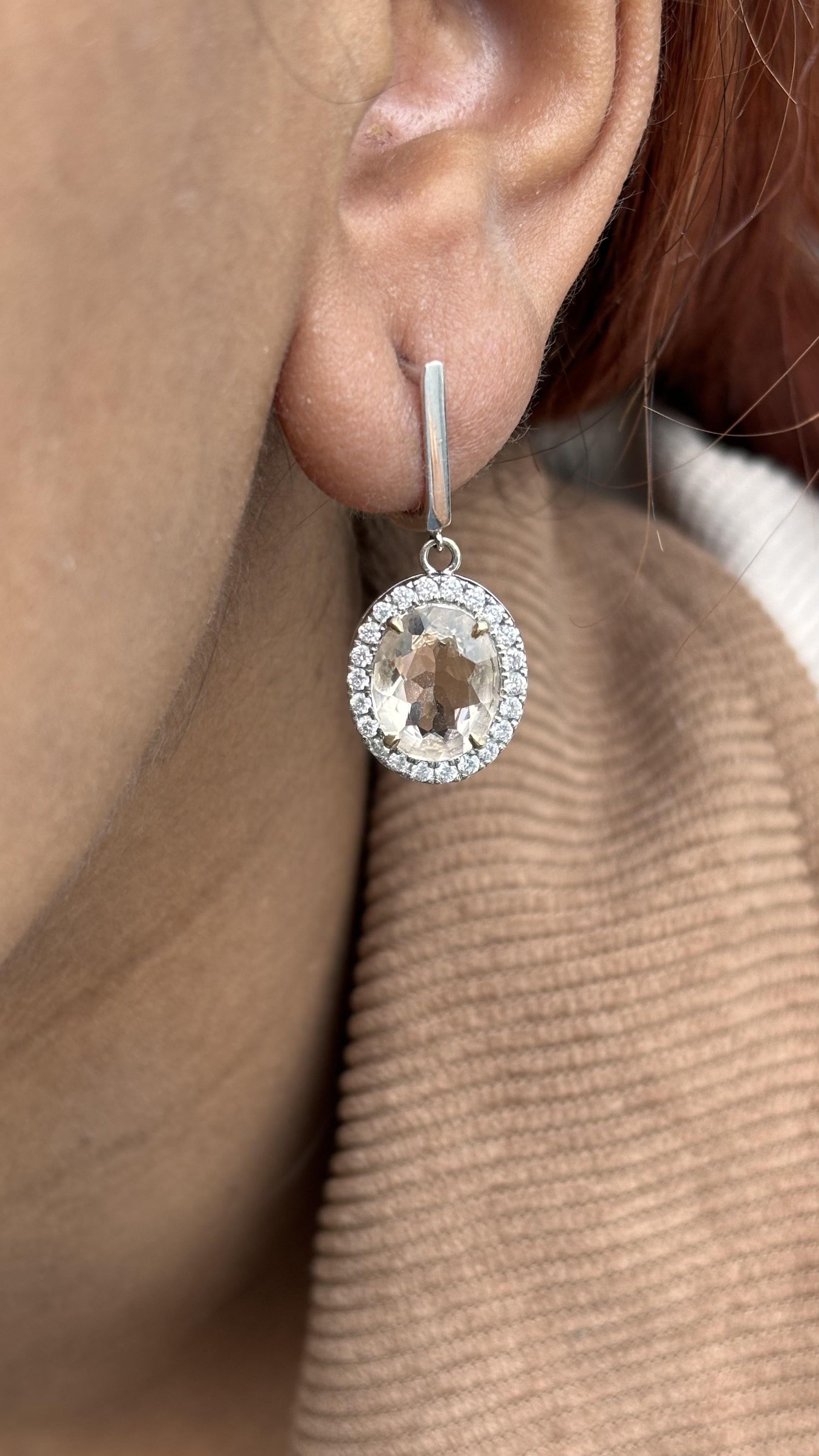4.17 Ct Orangish-Pink Morganite & Diamond Drop Earrings in 14k Gold For Sale 6
