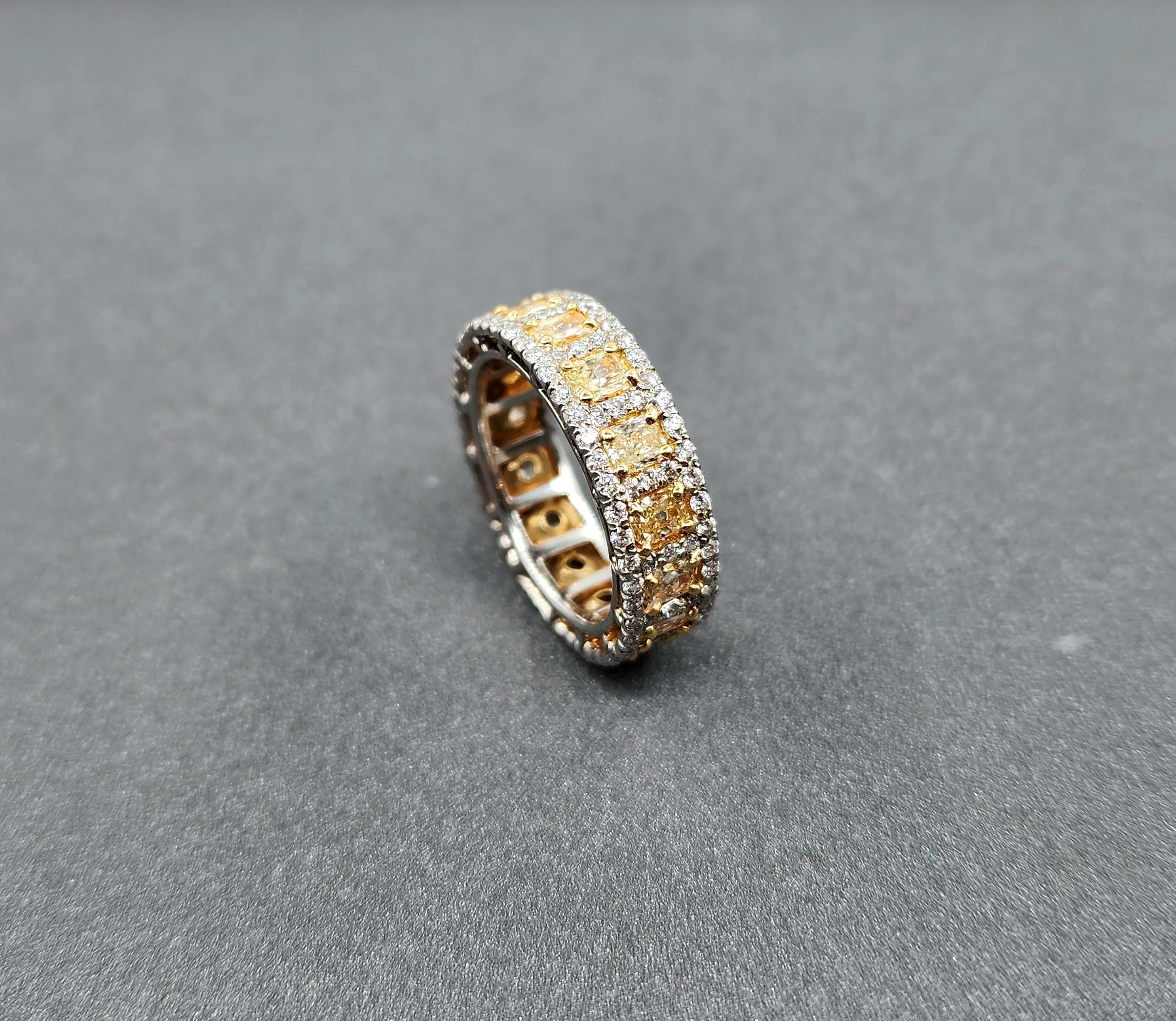 4.17 ct Natural Yellow Diamond Eternity Band In New Condition For Sale In Chicago, IL