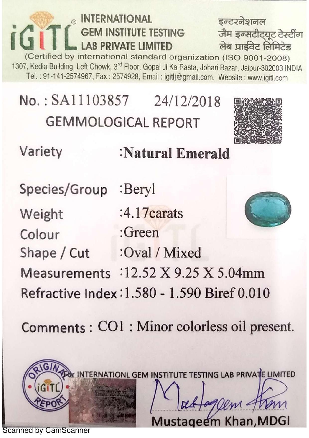 4,17 Karat Gewicht Oval geformt grüne Farbe IGITL zertifiziert Smaragd Edelstein Anhänger (Ovalschliff) im Angebot