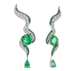 4.17 cts tw Certified Colombian Green Emerald and Diamond Drop Earrings