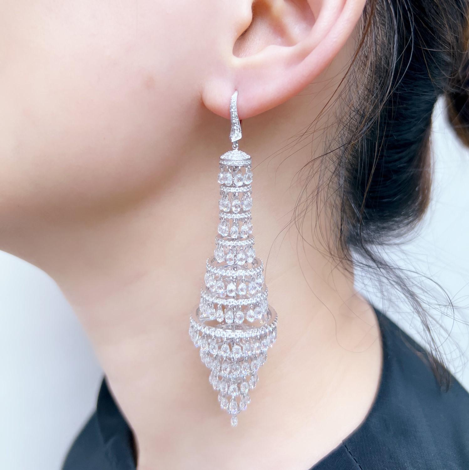 41.70 Carats Briolette Diamond Earrings on 18 Karat White Gold In New Condition For Sale In Wan Chai District, HK