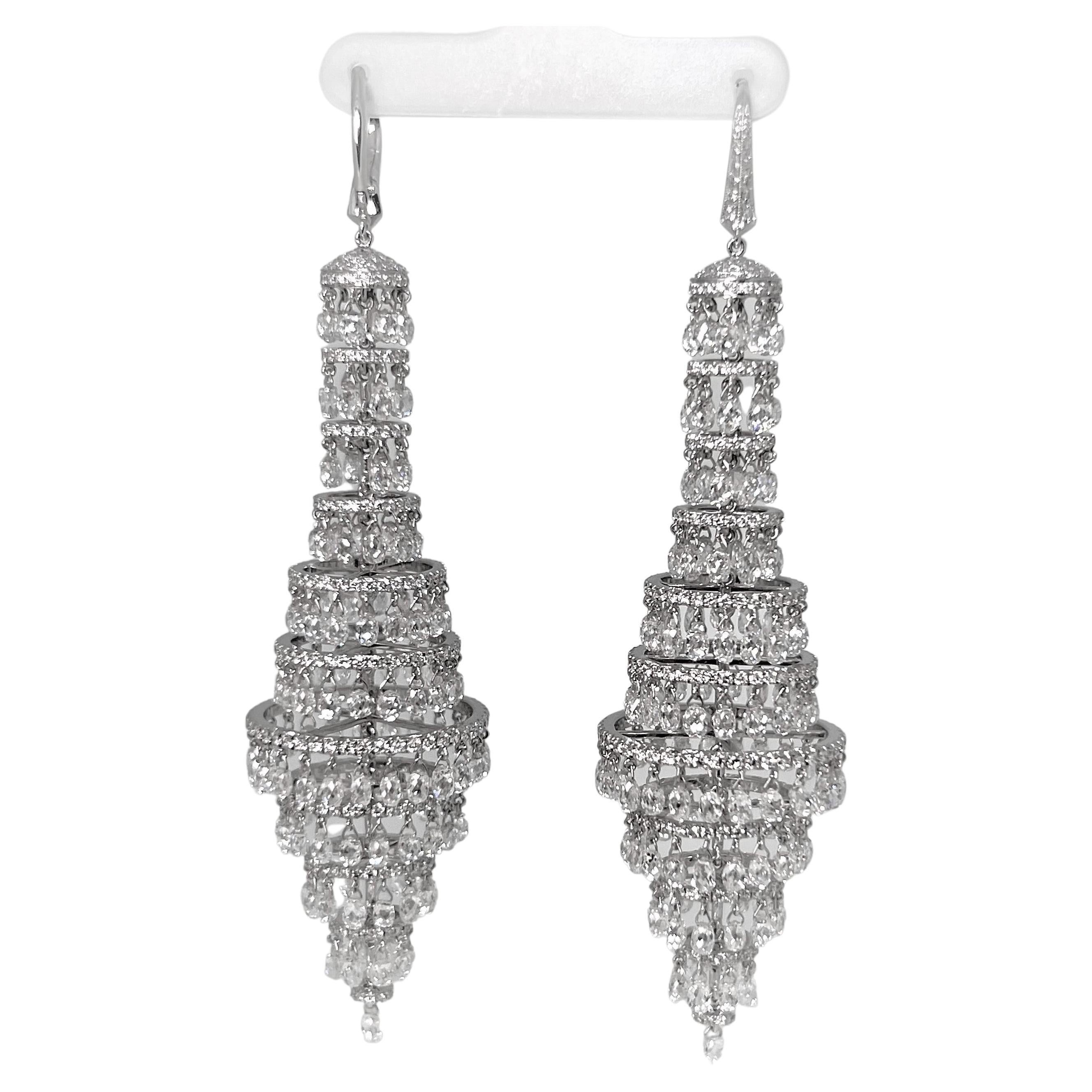 41.70 Carats Briolette Diamond Earrings on 18 Karat White Gold For Sale