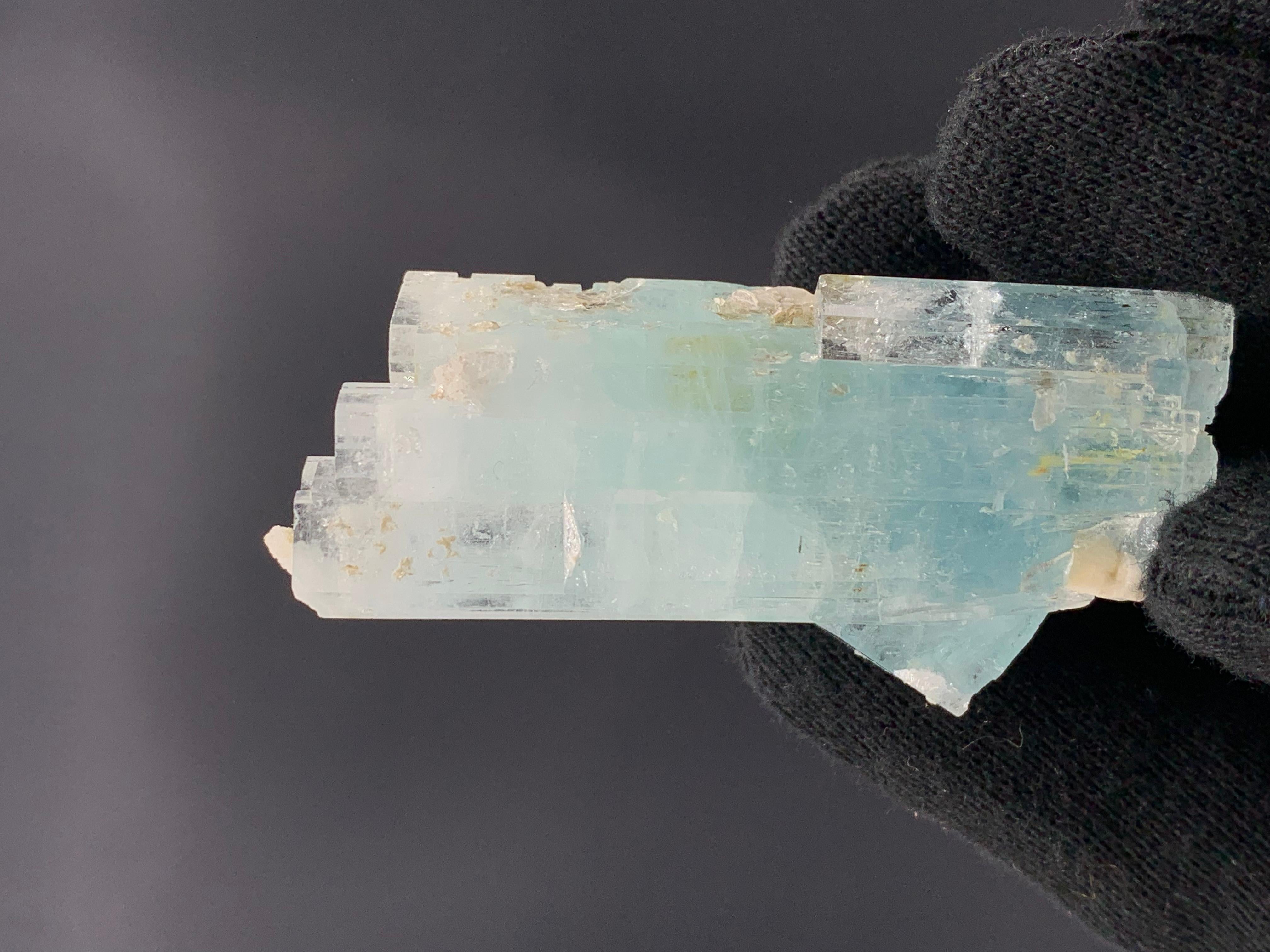 Lovely Aquamarine Crystals From Shigar Valley, Pakistan 
Weight: 41.75 Gram  
Dimension : 5.1 x 3.1 x 1.7 Cm 
Origin: Shigar Valley, Gilgit Baltistan, Pakistan 

Aquamarine helps us to gain insight, truth, and wisdom. It can be used to help calm the
