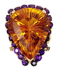 41.77 Carat Citrine and Color-Change Sapphire Split Shank Halo Cocktail Ring