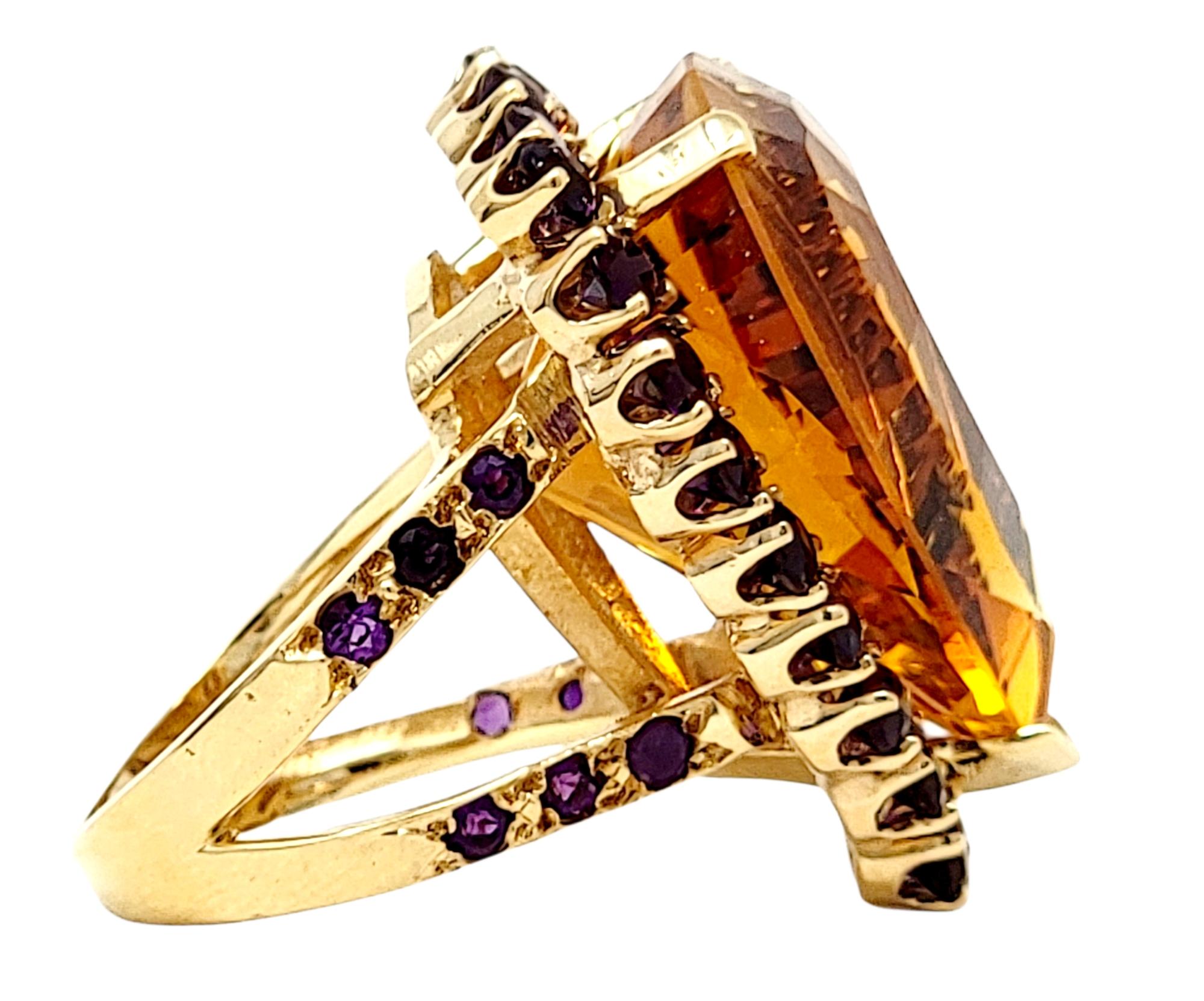 Pear Cut 41.77 Carat Citrine and Color-Change Sapphire Split Shank Halo Cocktail Ring 