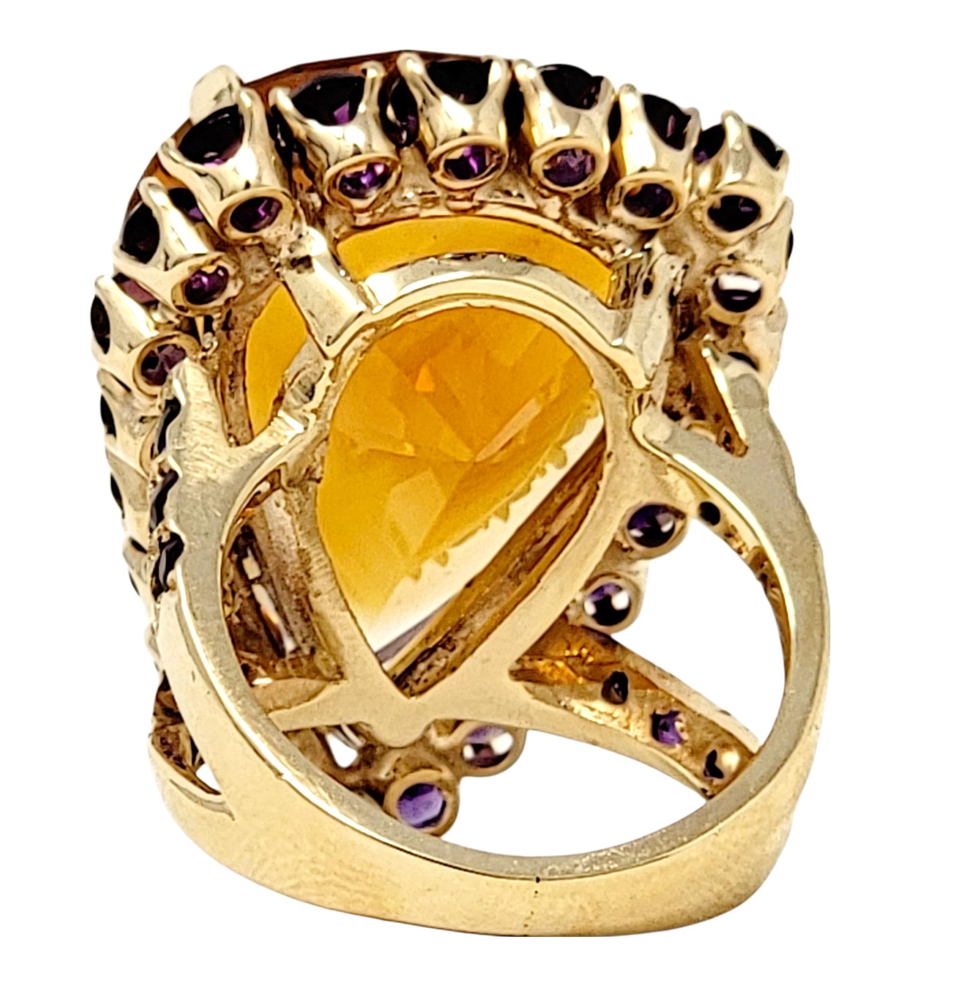 41.77 Carat Citrine and Color-Change Sapphire Split Shank Halo Cocktail Ring  In Good Condition In Scottsdale, AZ