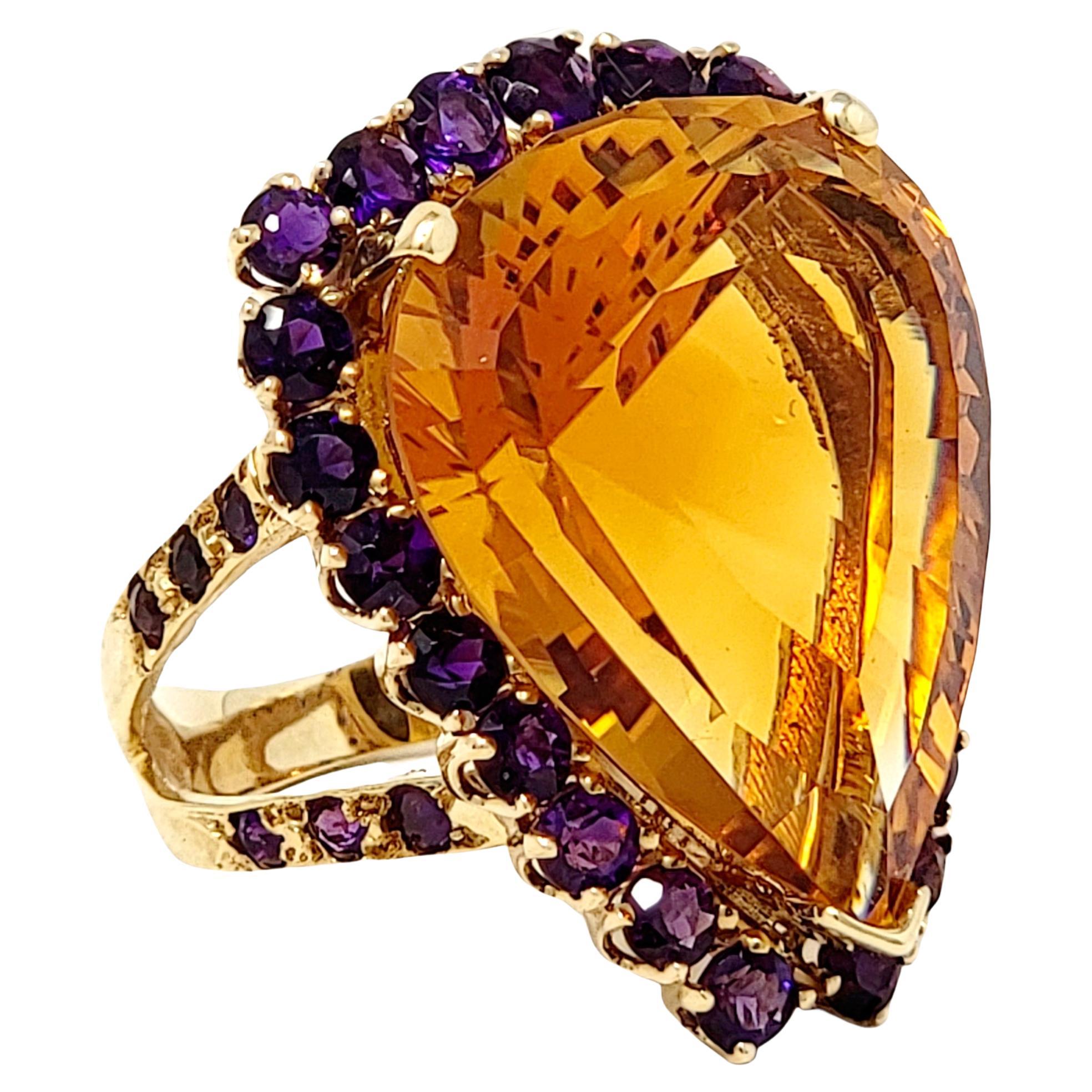 41.77 Carat Citrine and Color-Change Sapphire Split Shank Halo Cocktail Ring 