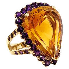 41.77 Carat Citrine and Color-Change Sapphire Split Shank Halo Cocktail Ring