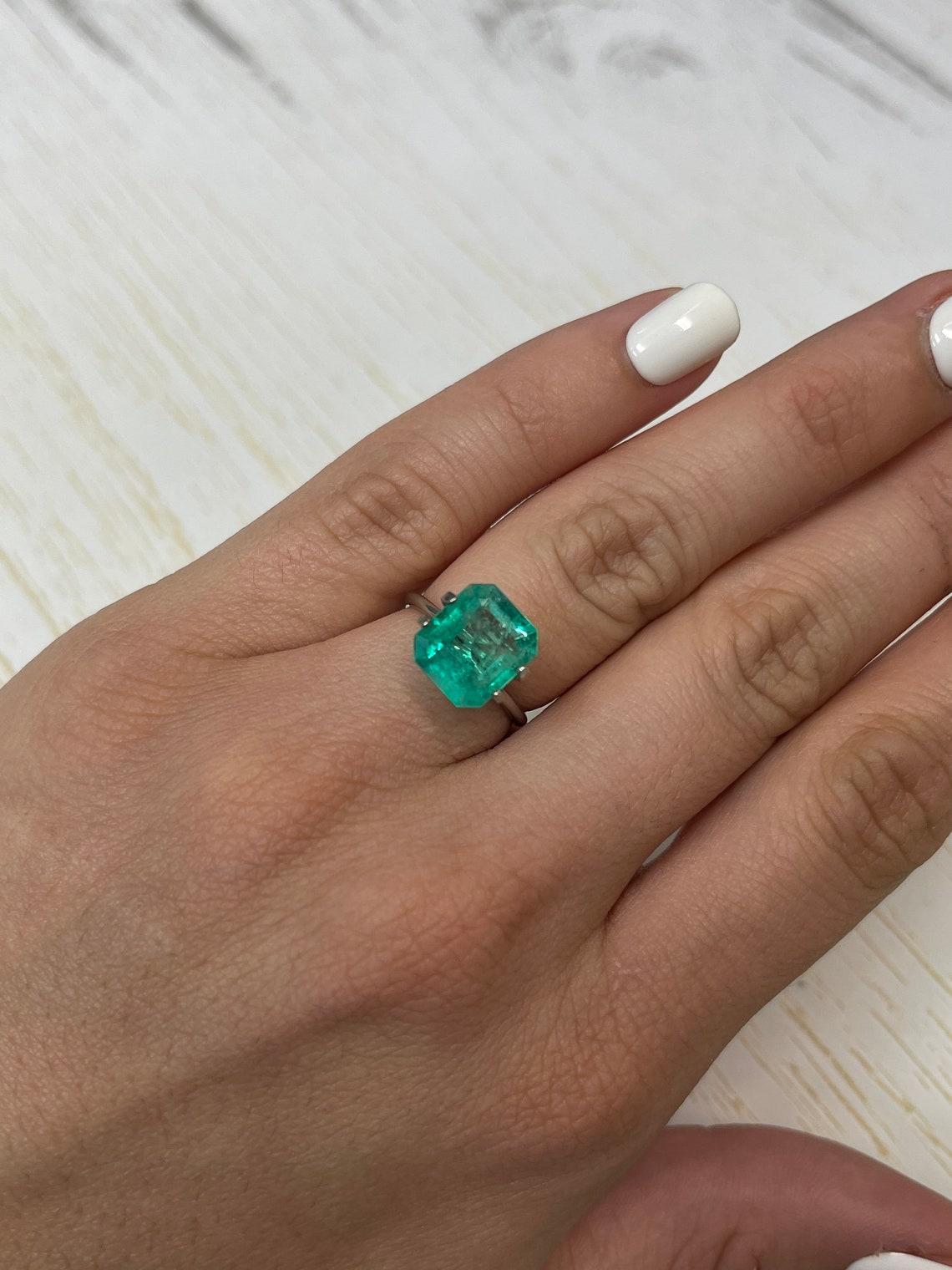 4.17ct Bluish Green Colombian Emerald 11x9mm Classic Cut Genuine May Birthstone For Sale 2