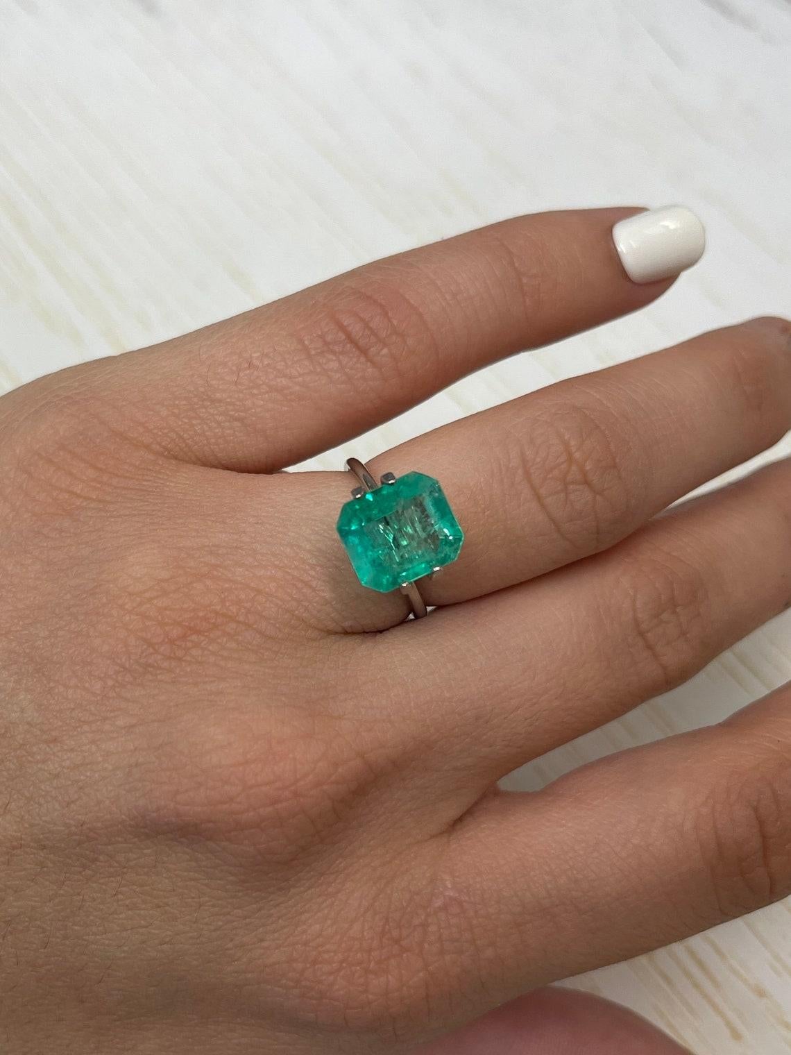 4.17ct Bluish Green Colombian Emerald 11x9mm Classic Cut Genuine May Birthstone For Sale 3