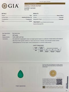 4.17ct GIA Certified Colombian Emerald & Diamond Pear Cut Platinum Halo Pendant