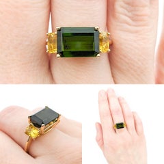 4.17ct Green Tourmaline & 1.44ctw Yellow Sapphires Ring In Yellow Gold