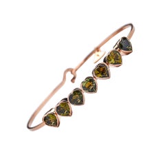 4.17 Carat Green Tourmaline Hearts 18 Karat Pink Gold Bangle Bracelet