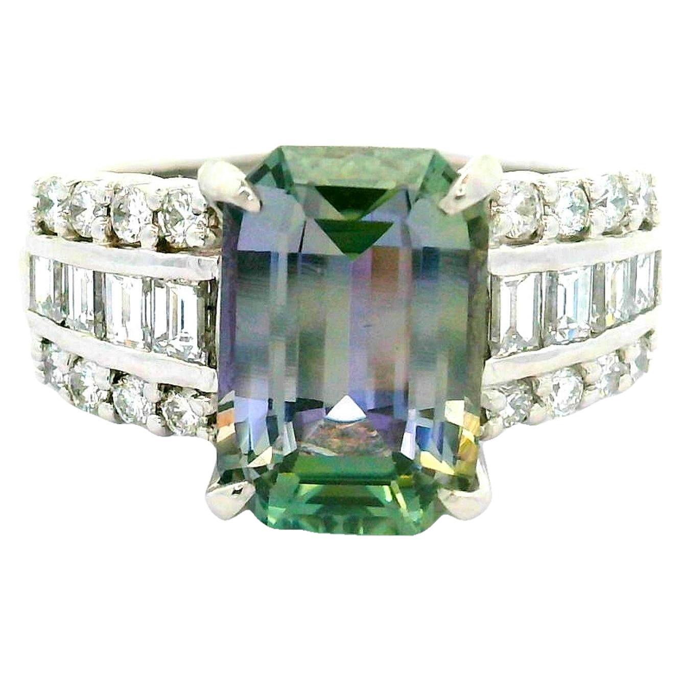 4.18 Carat Bi-color Tanzanite Diamond Platinum Ring