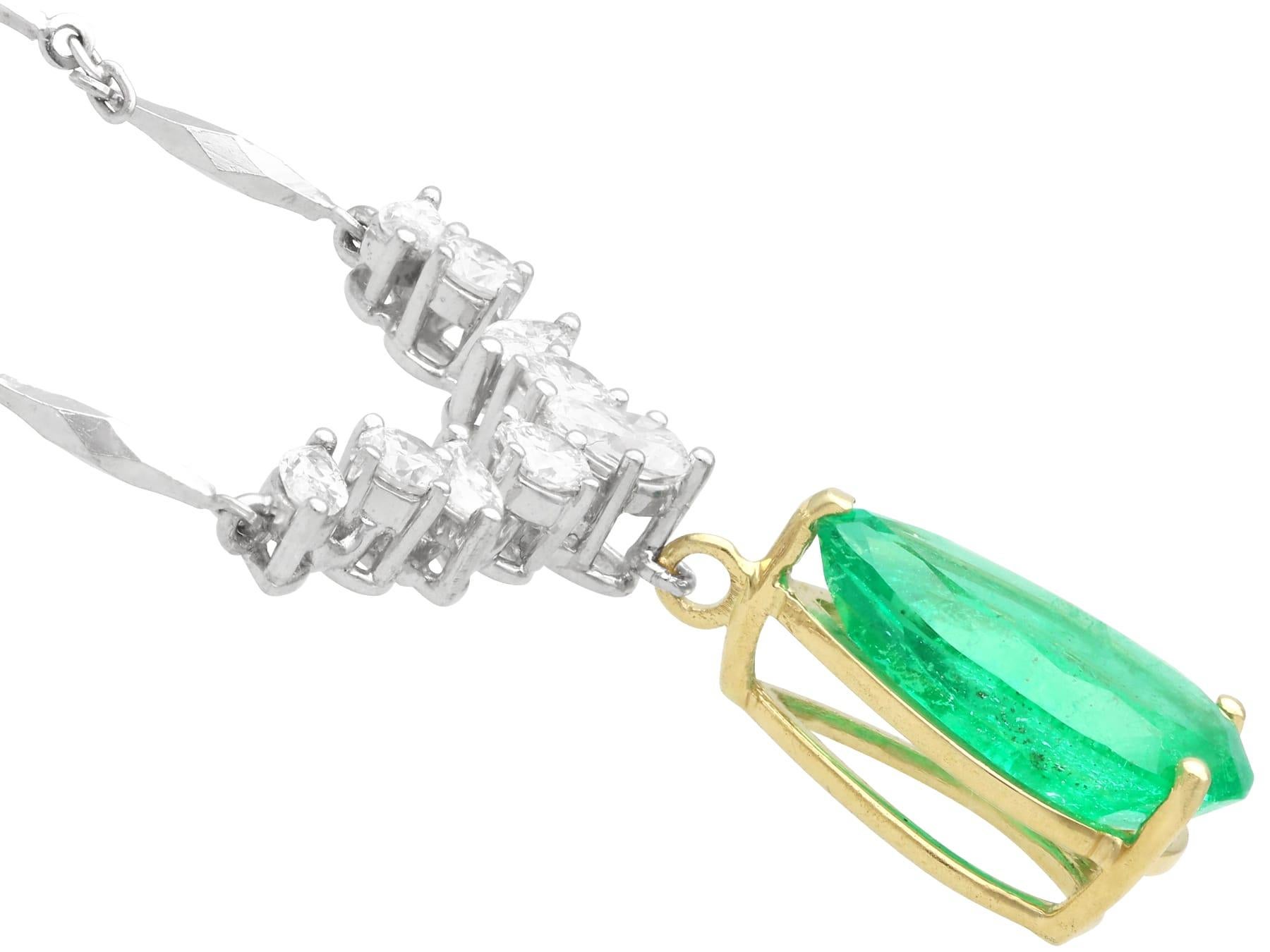 4.18 Carat Colombian Emerald and Diamond Yellow Gold and Platinum Necklace For Sale 1