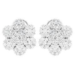 4.18 Carat Diamond 18 Carat White Gold Flower Cluster Stud Earrings