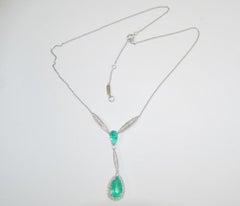 4.18 Carat Emerald with .60 Carat Diamond Pendant Necklace, 18 Karat Gold