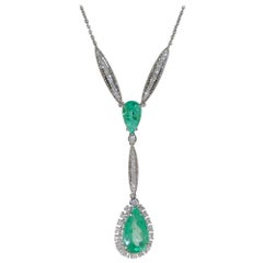4.18 Carat Emerald with .60 Carat Diamond Pendant Necklace, 18 Karat Gold