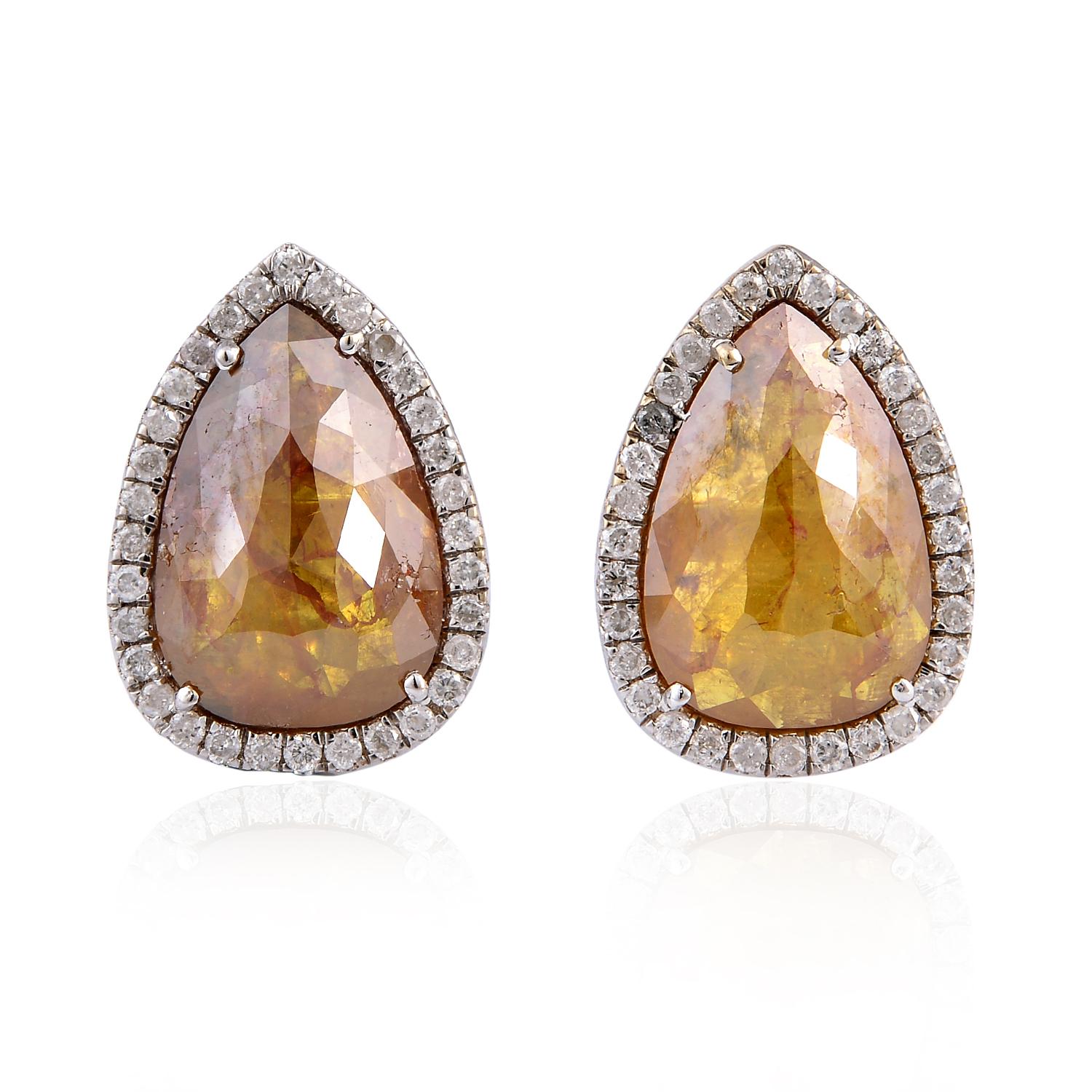 Modern 4.18 Carat Fancy Diamond 18 Karat Gold Pear Stud Earrings For Sale