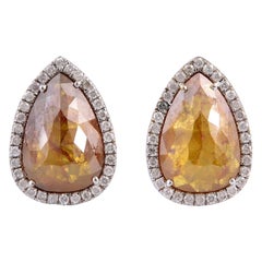 Clous d'oreilles en or 18 carats avec diamants fantaisie en forme de poire de 4,18 carats