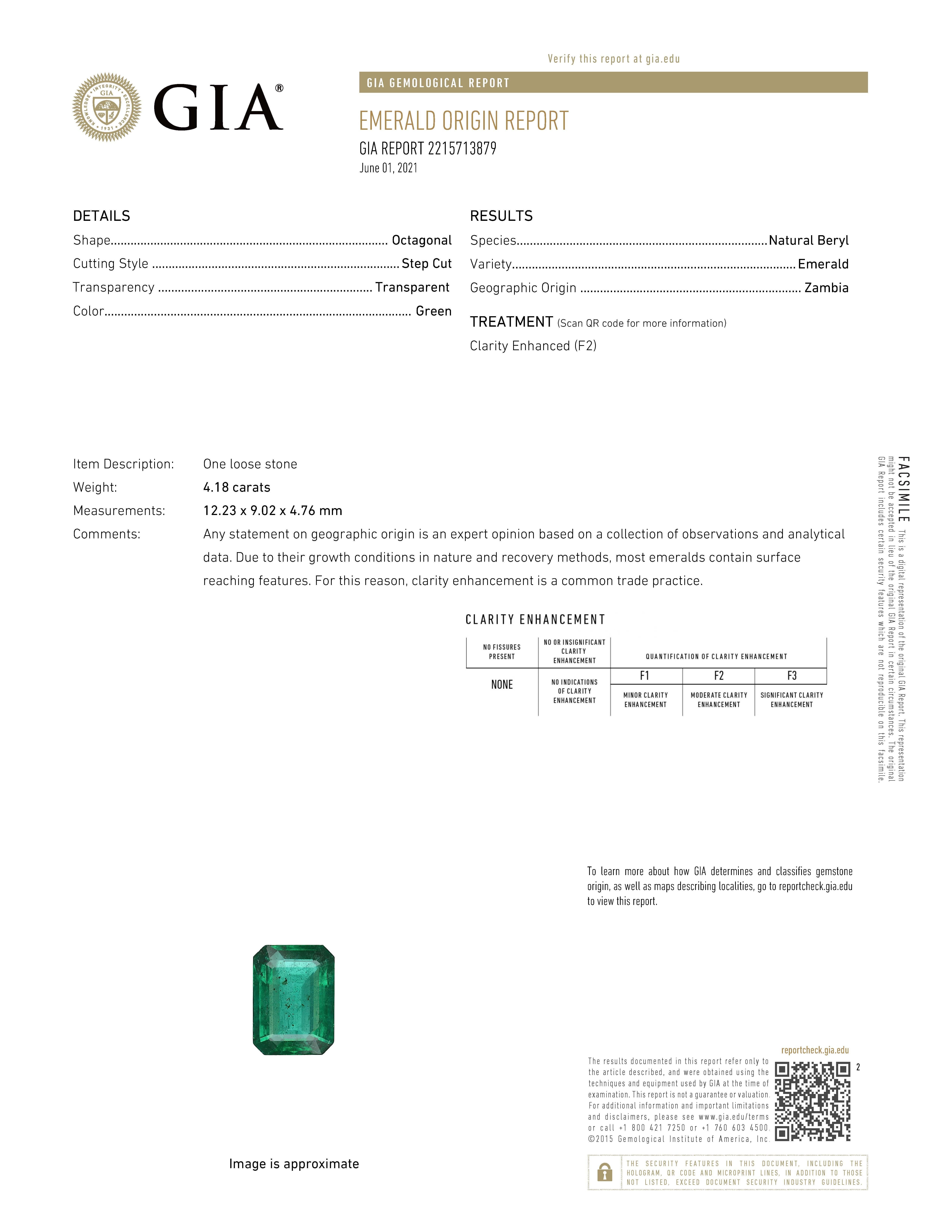 Emerald Cut 4.18 Carat GIA Certified Emerald and Diamond Ring For Sale