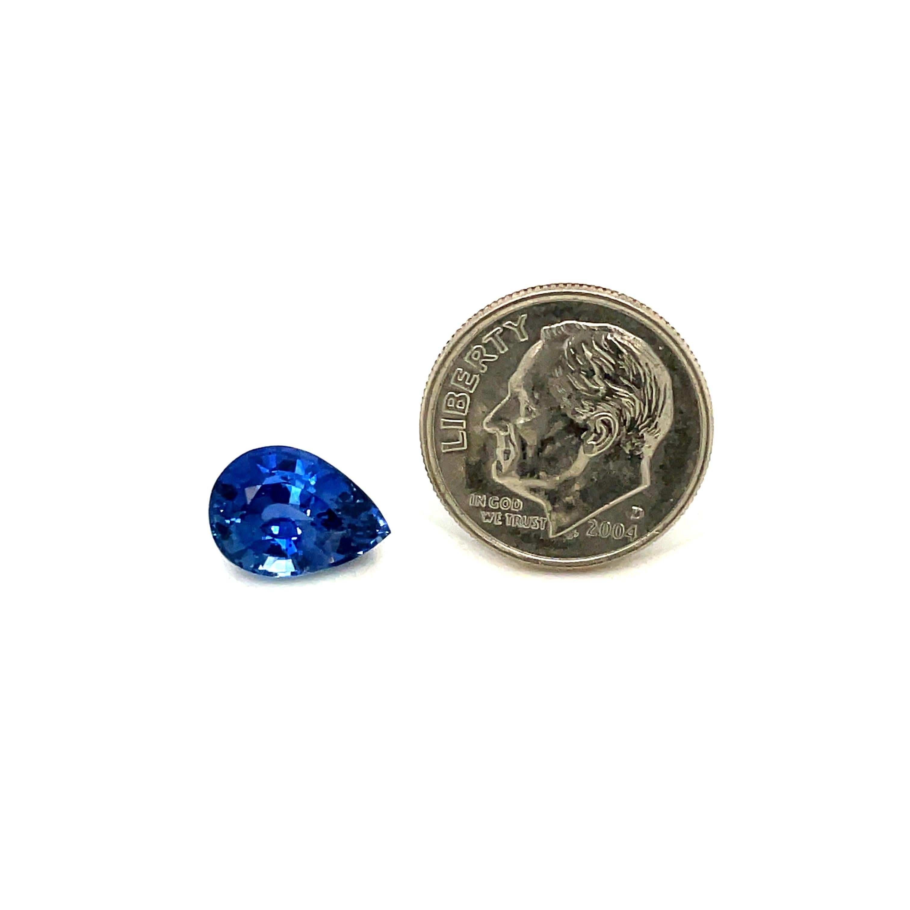 4.18 Carat Unheated Natural Blue Sapphire Pear, Loose Gemstone, GIA Certified For Sale 3