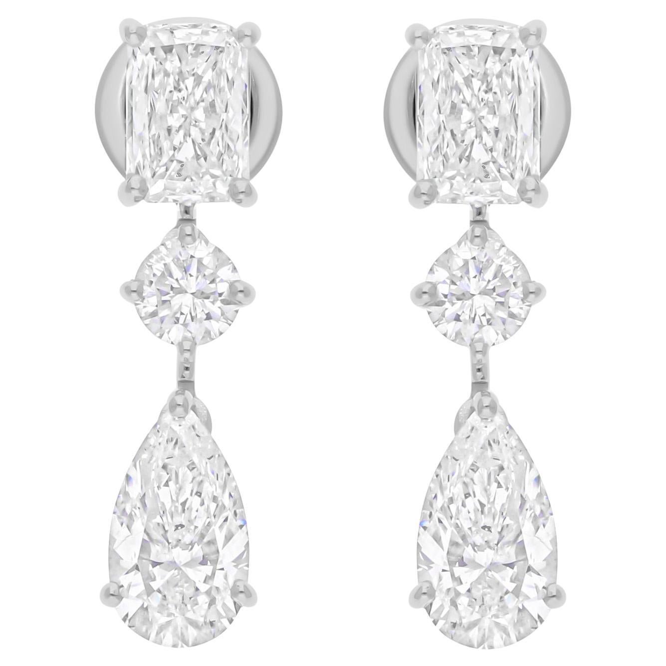 4.18 Carat Mixed Shape Diamond Drop Earrings 14k White Gold All Tariffs Paid