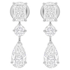 4.18 Carat Mixed Shape Diamond Drop Earrings 14k White Gold All Tariffs Paid