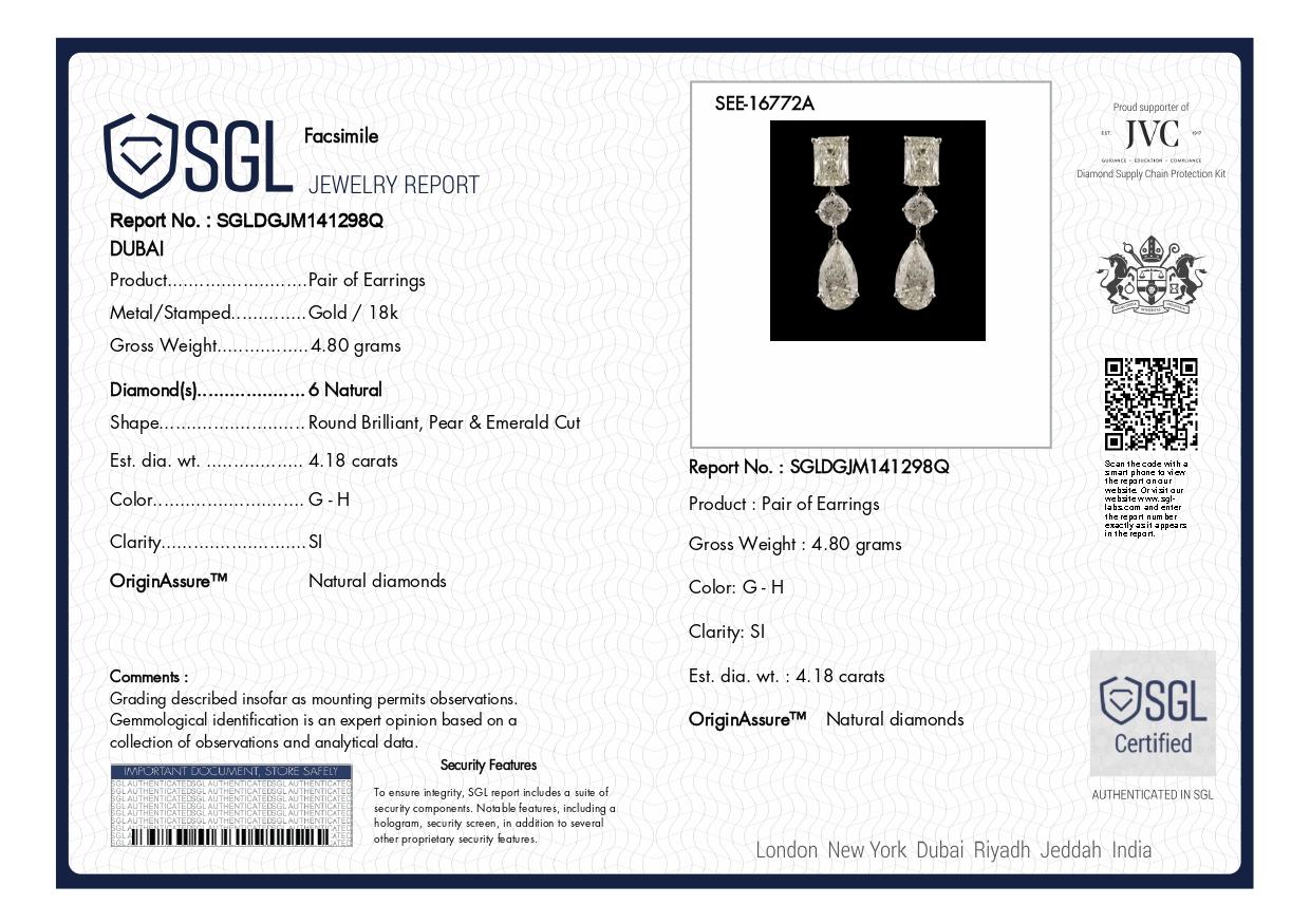 De las mujeres 4.18 Carat Mixed Shape Diamond Drop Earrings 18k White Gold All Tariffs Paid en venta