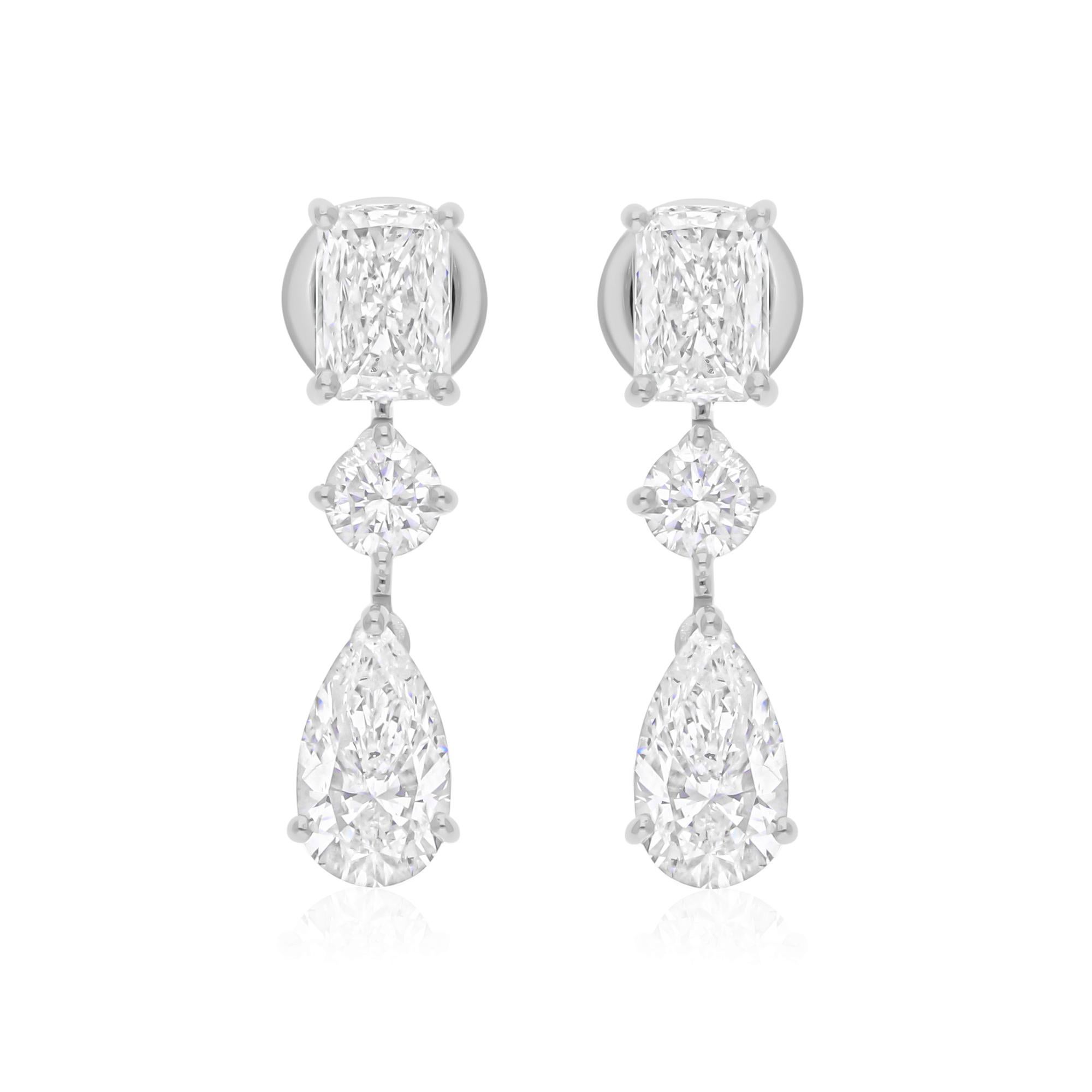 4.18 Carat Mixed Shape Diamond Drop Earrings 18k White Gold All Tariffs Paid en venta 1