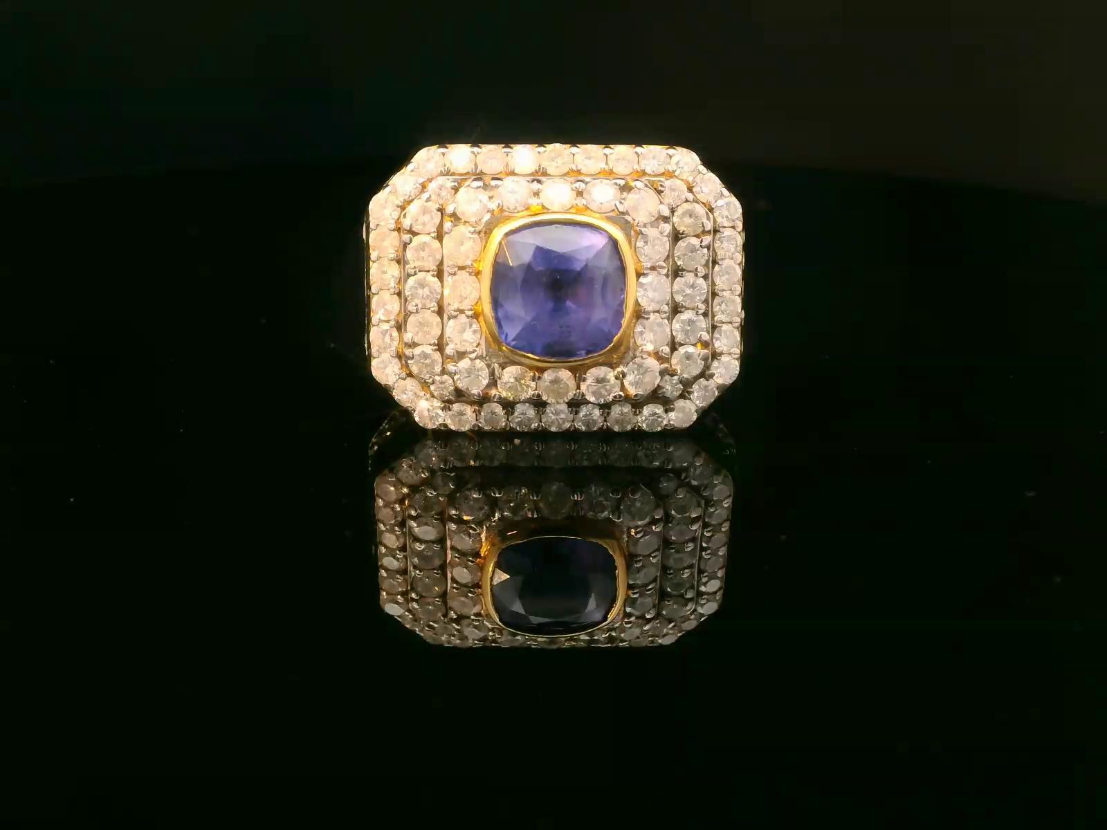 Cluster-Ring mit 4,18 Karat natürlichem Ceylon-Saphir und Diamant im Angebot 5