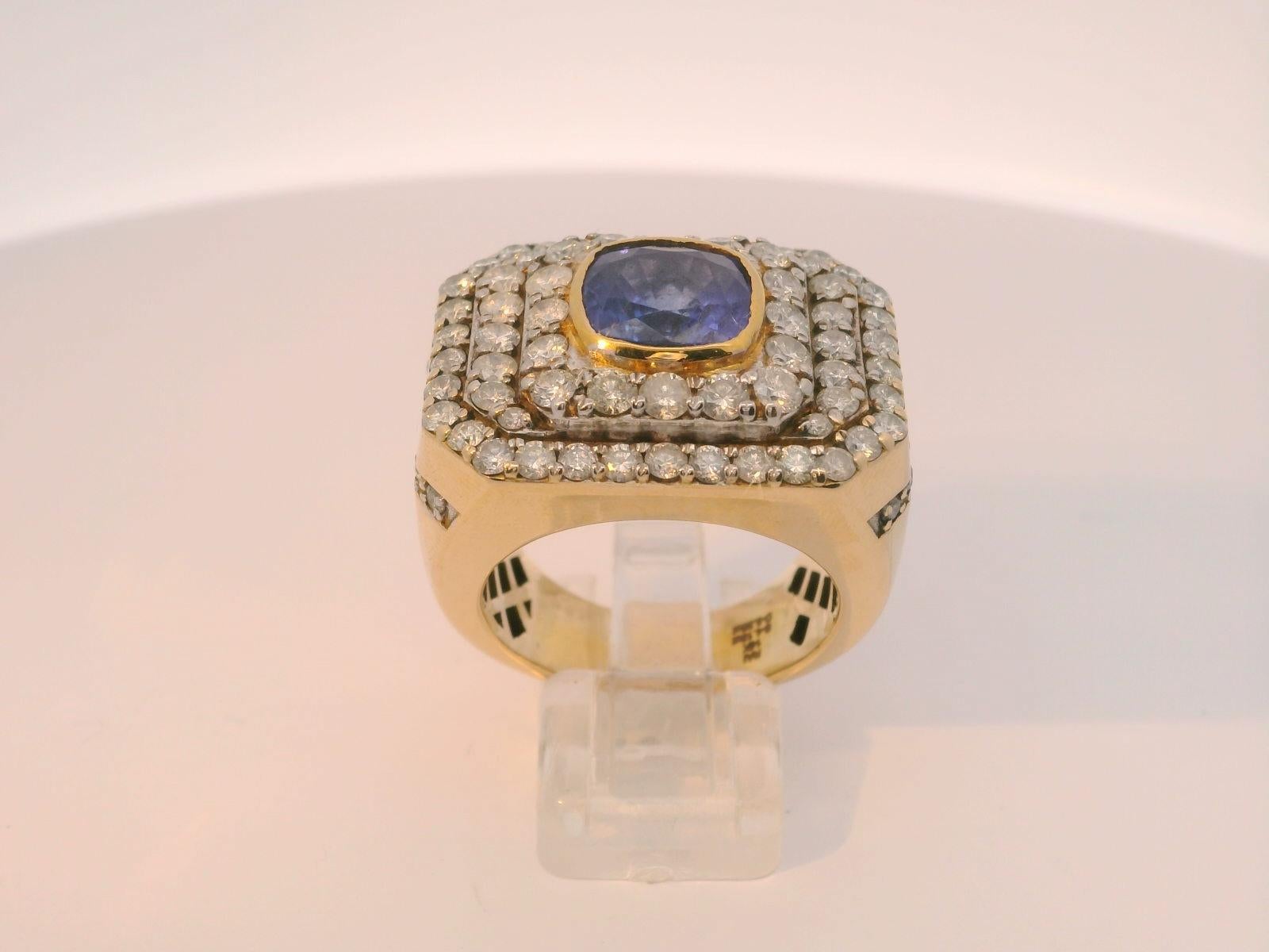 Cluster-Ring mit 4,18 Karat natürlichem Ceylon-Saphir und Diamant im Angebot 7