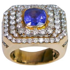 4.18 Carat Natural Ceylon Sapphire and Diamond Cluster Ring