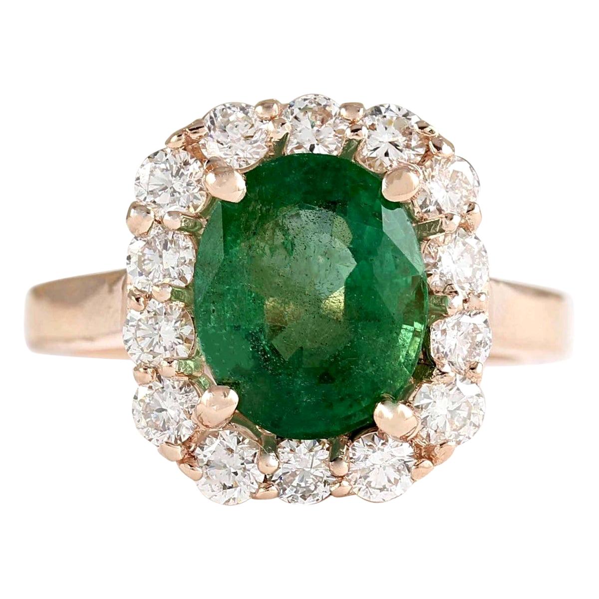 Natural Emerald Diamond Ring in 14 Karat Rose Gold  For Sale
