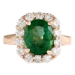 Natural Emerald Diamond Ring in 14 Karat Rose Gold 