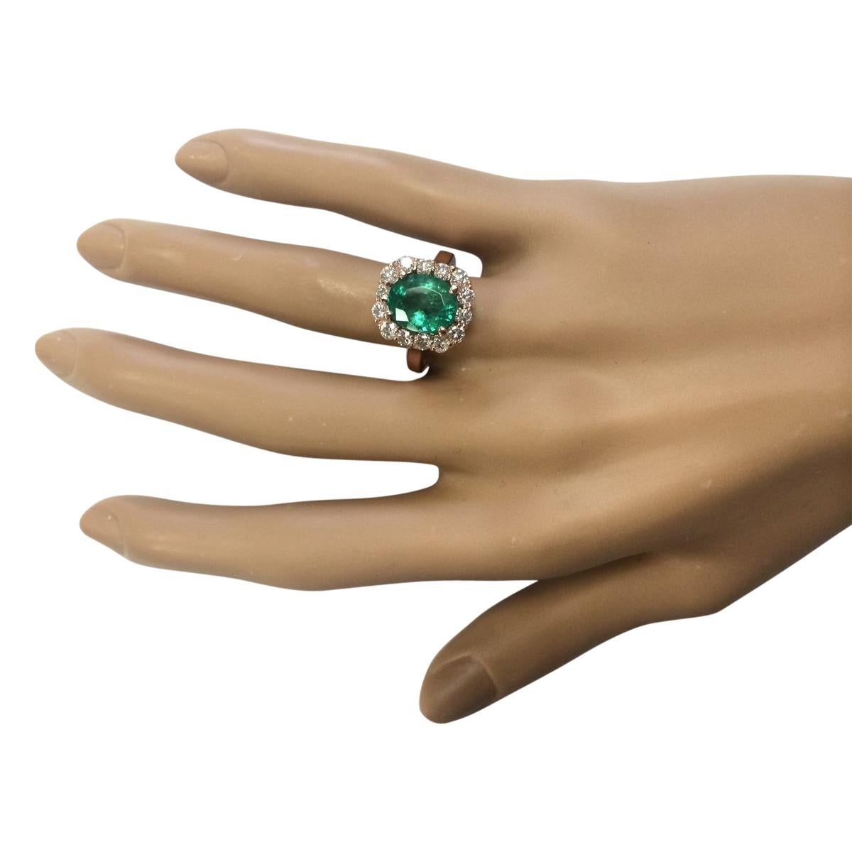 Oval Cut Natural Emerald Diamond Ring in 14 Karat Rose Gold  For Sale