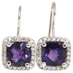 4.18 Carat Natural Purple Amethyst Diamond Dangle Earrings 14 Karat