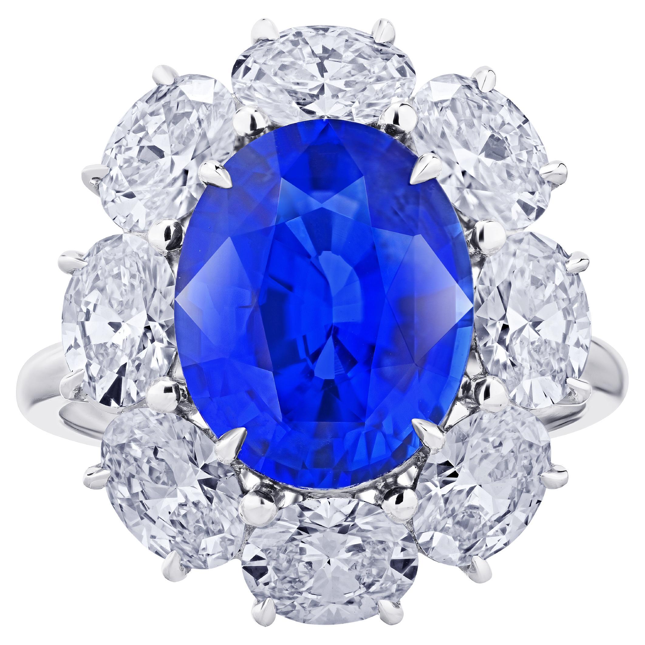 4.18 carat Oval Blue Sapphire and Diamond Platinum Ring For Sale