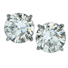 4.18 Carat Round Brilliant Cut Diamond Solitaire Stud Earrings