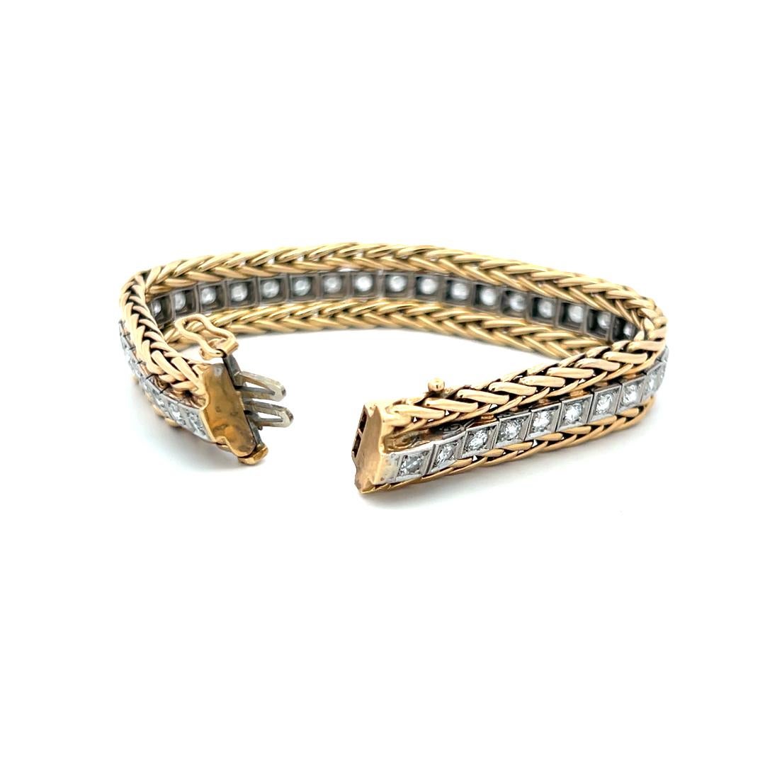 4.18 Carat Round Brilliant Diamond 14K Two Tone Gold/Platinum Tennis Bracelet In Good Condition In New York, NY