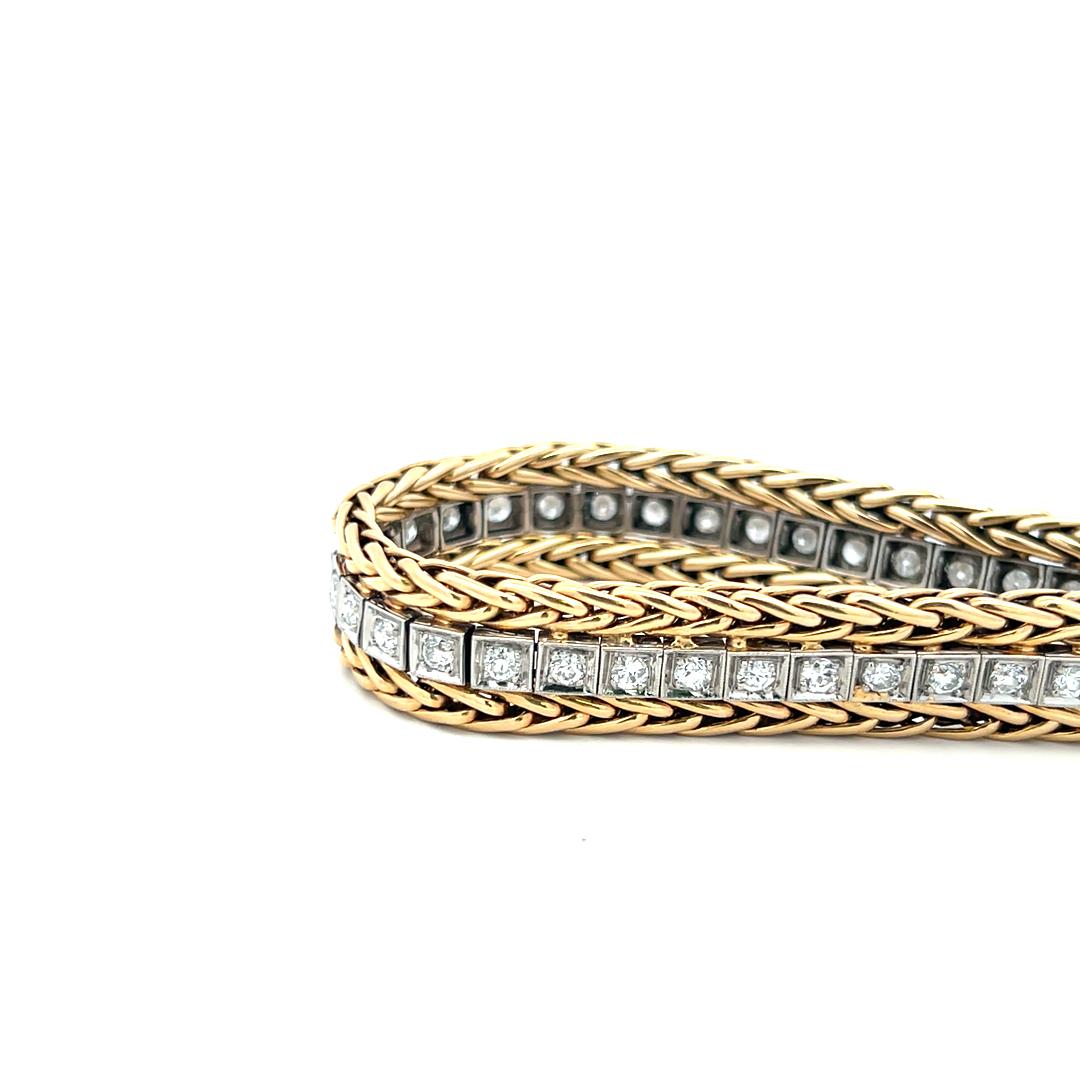 Women's 4.18 Carat Round Brilliant Diamond 14K Two Tone Gold/Platinum Tennis Bracelet