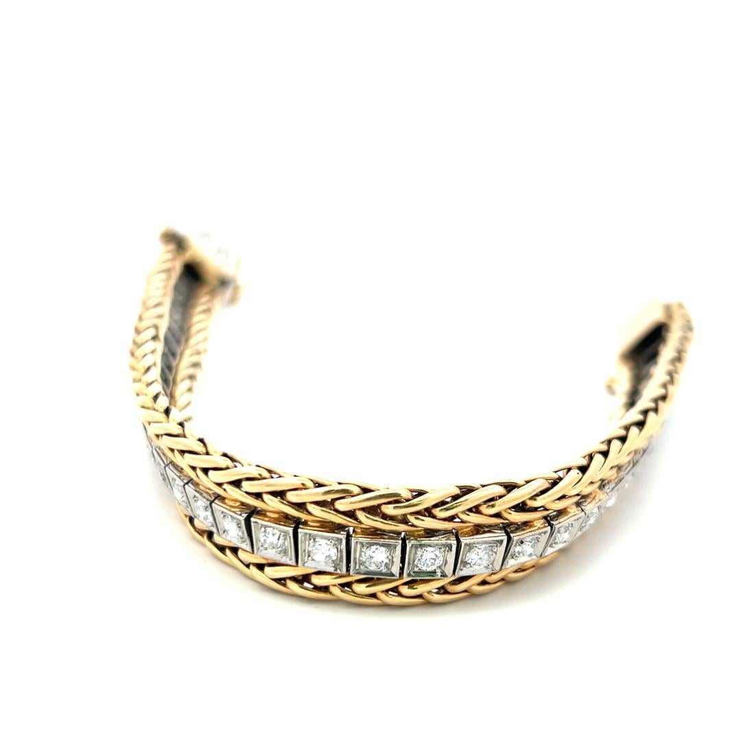 4.18 Carat Round Brilliant Diamond 14K Two Tone Gold/Platinum Tennis Bracelet 2