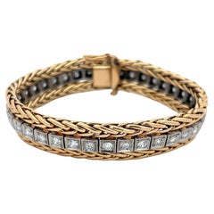 4.18 Carat Round Brilliant Diamond 14K Two Tone Gold/Platinum Tennis Bracelet