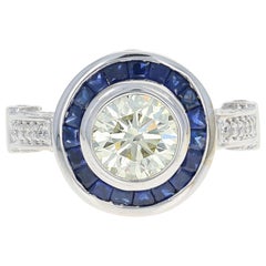 4.18 Carat Round Brilliant Diamond and Sapphire Ring 18k Gold Halo GIA Very Good
