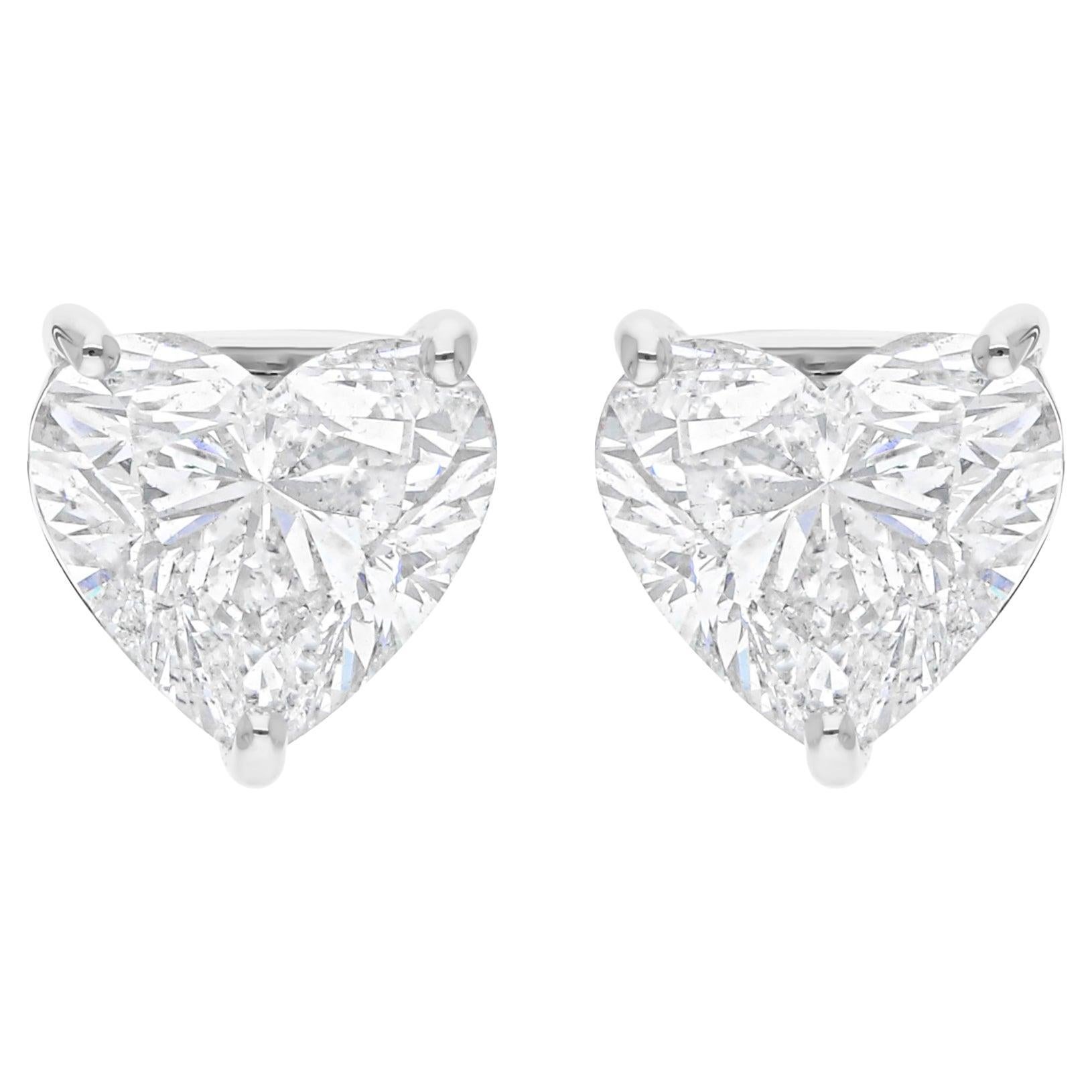 4.18 Carat SI Clarity HI Color Heart Diamond Stud Earrings 18 Karat White Gold