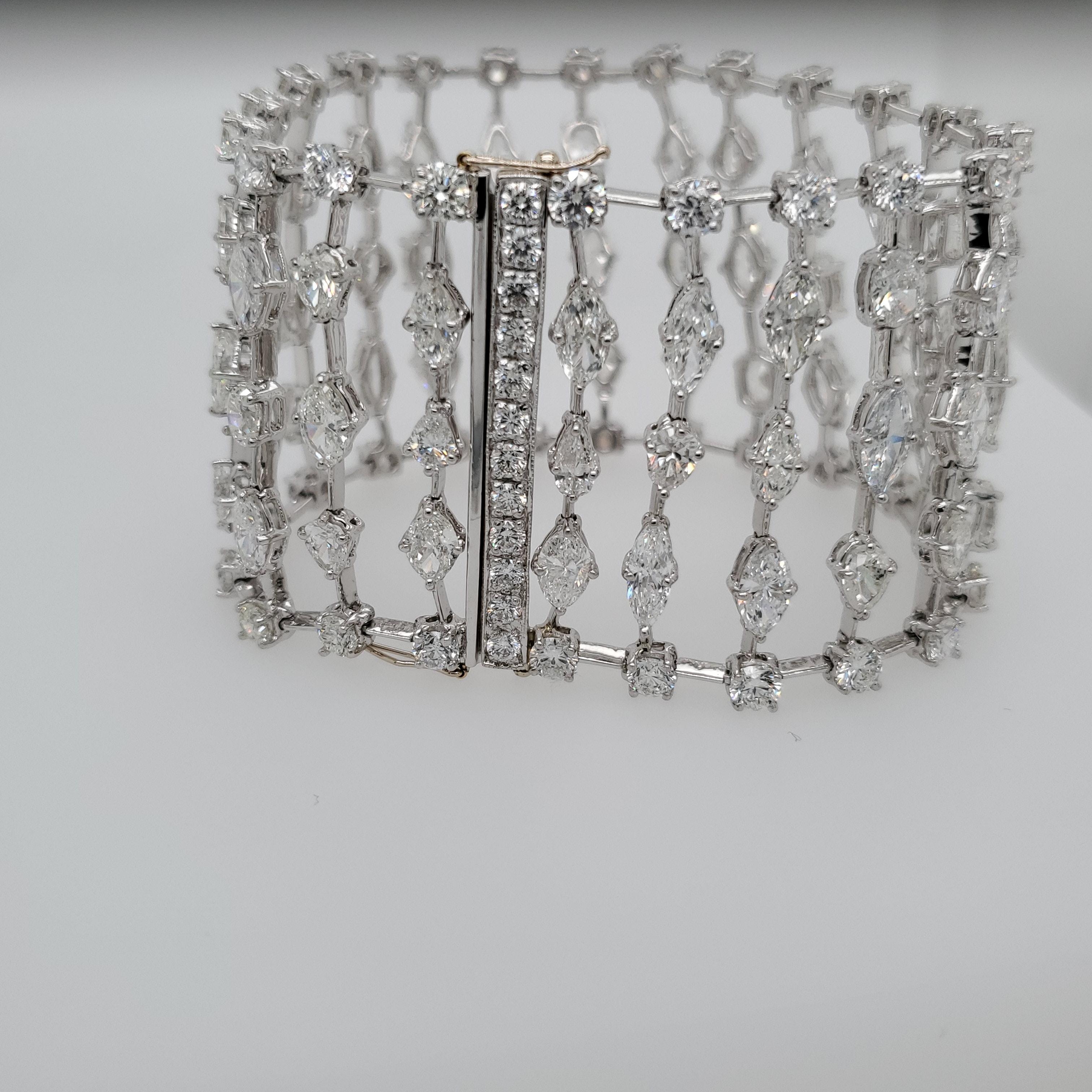 127 hand picked fancy shaped diamonds weighing a total of 41.83 carats all set in this beautiful bracelet. 